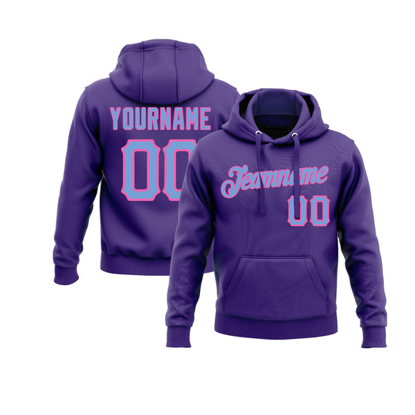 Custom Purple Light Blue-Pink Personalized Sports Team Embroidered Pullover Hoodie