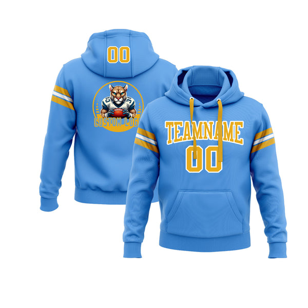 Custom Powder Blue Gold-White Personalized Sports Team Embroidered Pullover Hoodie