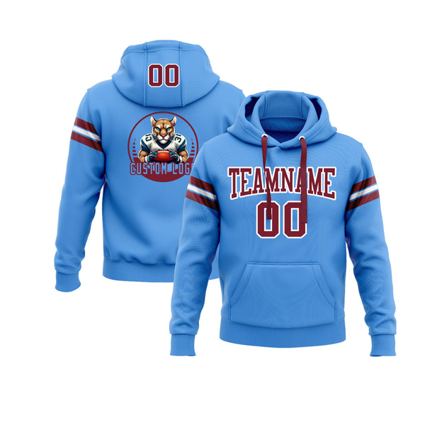 Custom Powder Blue Crimson-White Personalized Sports Team Embroidered Pullover Hoodie