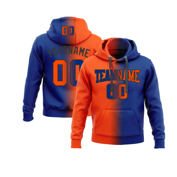 Custom Royal Orange-Black Gradient Fashion Personalized Sports Team Embroidered Pullover Hoodie