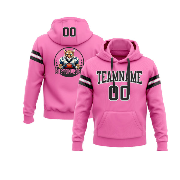 Custom Pink Black-White Personalized Sports Team Embroidered Pullover Hoodie