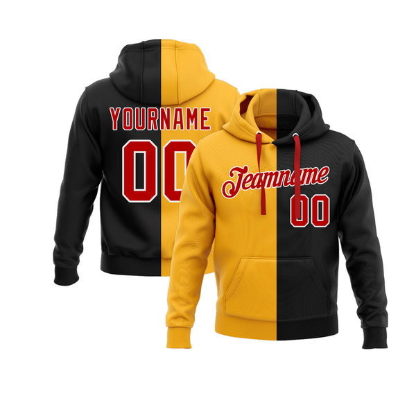 Custom Red White-Black Split Fashion Personalized Sports Team Embroidered Pullover Hoodie