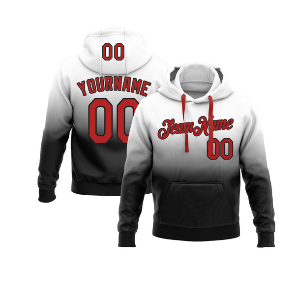 Custom White Red-Black Fade Fashion Personalized Sports Team Embroidered Pullover Hoodie