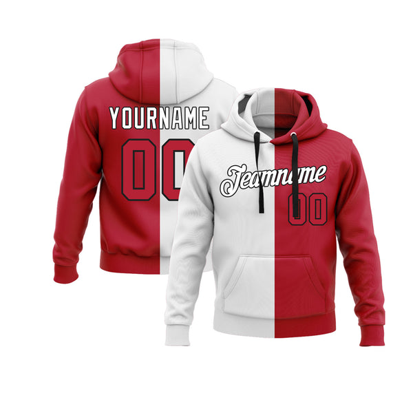 Custom White Red-Black Split Fashion Personalized Sports Team Embroidered Pullover Hoodie