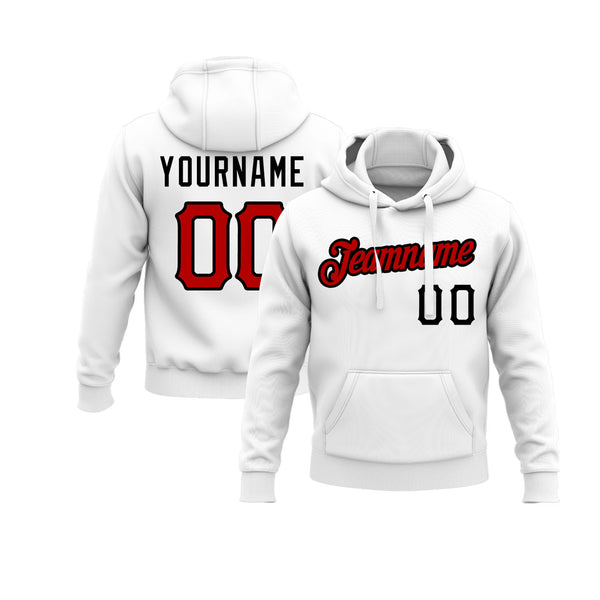 Custom White Red-Black Personalized Sports Team Embroidered Pullover Hoodie