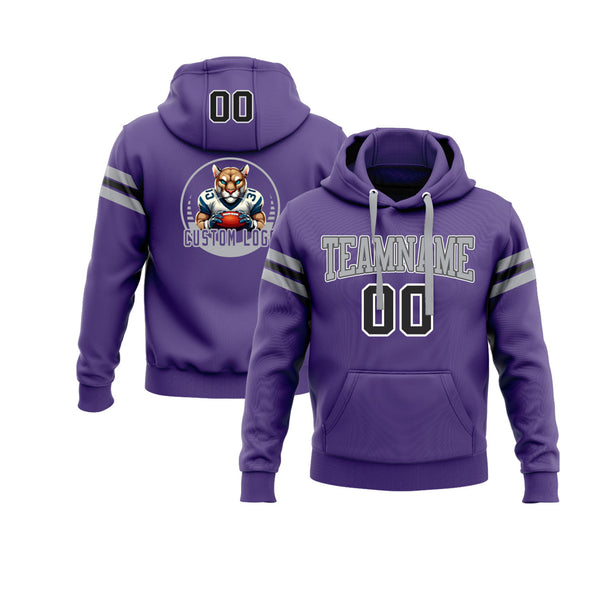 Custom Purple Black-Gray Personalized Sports Team Embroidered Pullover Hoodie