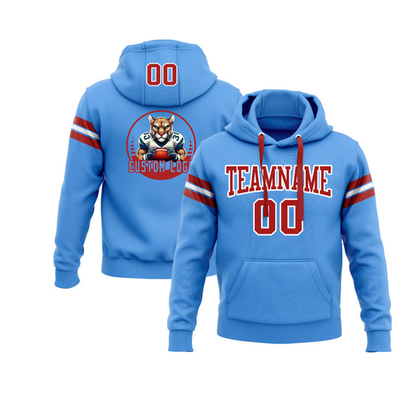 Custom Powder Blue Red-White Personalized Sports Team Embroidered Pullover Hoodie