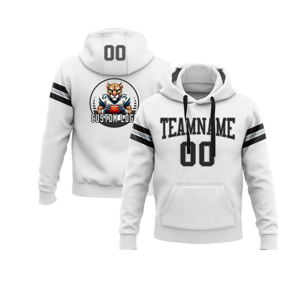 Custom White Black-Gray Personalized Sports Team Embroidered Pullover Hoodie