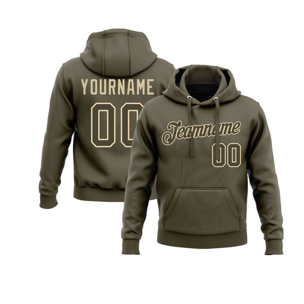 Custom Olive Olive-Cream Personalized Sports Team Embroidered Pullover Hoodie