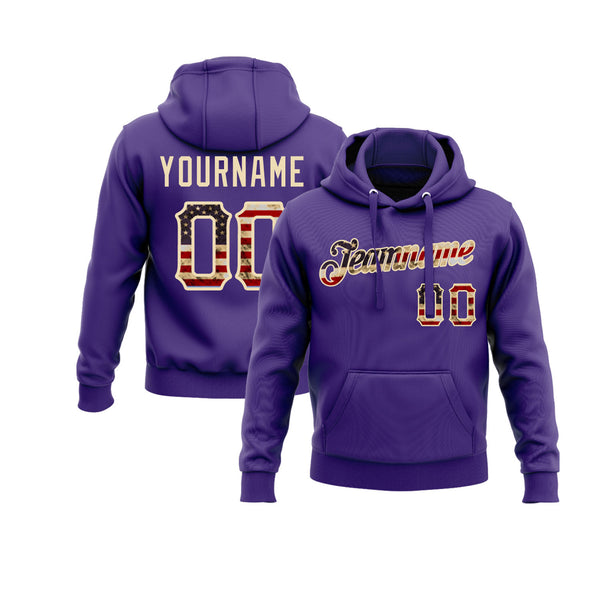Custom Purple Vintage USA Flag-Cream Personalized Sports Team Embroidered Pullover Hoodie
