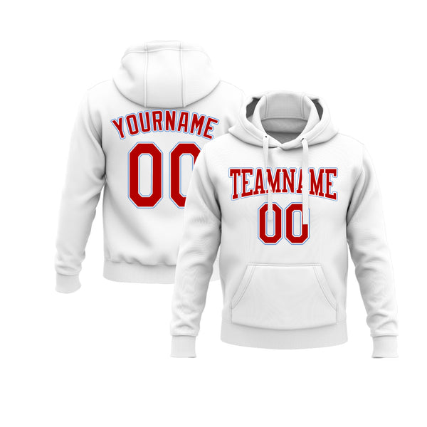 Custom White Red-Light Blue Personalized Sports Team Embroidered Pullover Hoodie