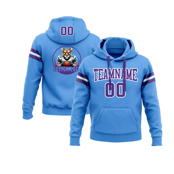 Custom Powder Blue Purple-White Personalized Sports Team Embroidered Pullover Hoodie