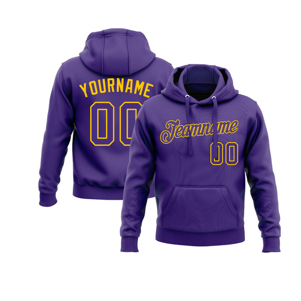 Custom Purple Purple-Gold Personalized Sports Team Embroidered Pullover Hoodie