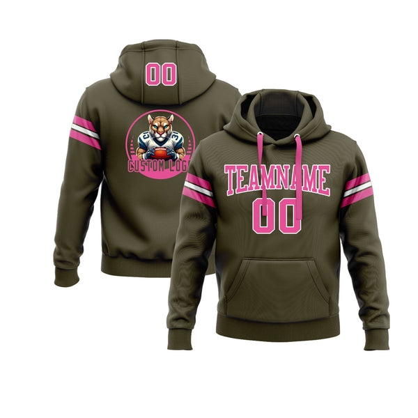 Custom Olive Pink-White Personalized Sports Team Embroidered Pullover Hoodie