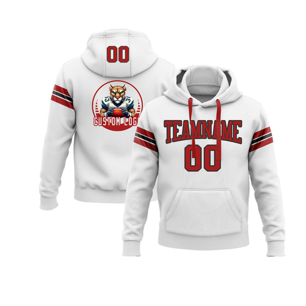 Custom White Red-Black Personalized Sports Team Embroidered Pullover Hoodie