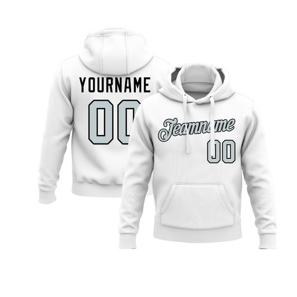 Custom White Silver-Black Personalized Sports Team Embroidered Pullover Hoodie