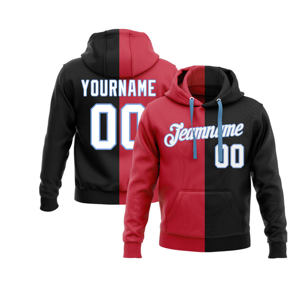 Custom Red White-Black Split Fashion Personalized Sports Team Embroidered Pullover Hoodie