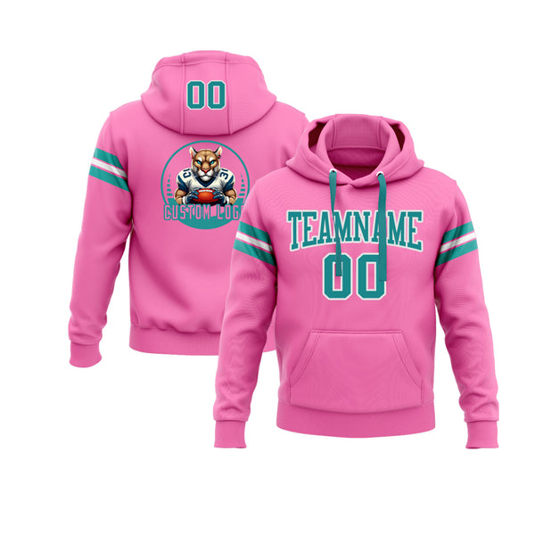 Custom Pink Teal-White Personalized Sports Team Embroidered Pullover Hoodie