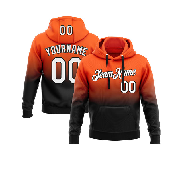 Custom Orange White-Black Fade Fashion Personalized Sports Team Embroidered Pullover Hoodie