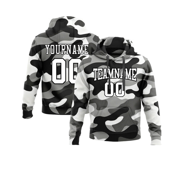Custom Camo White-Black 3D Personalized Sports Team Embroidered Pullover Hoodie