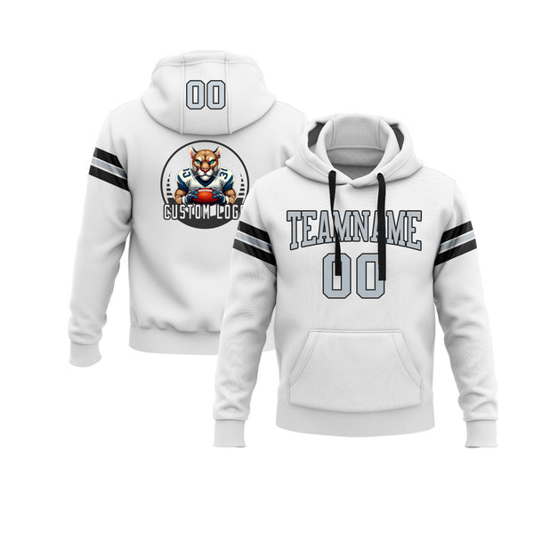 Custom White Silver-Black Personalized Sports Team Embroidered Pullover Hoodie