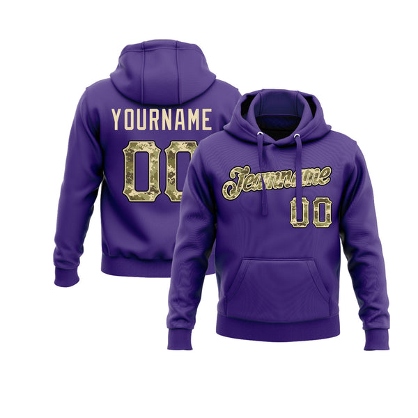 Custom Purple Camo-Black Personalized Sports Team Embroidered Pullover Hoodie