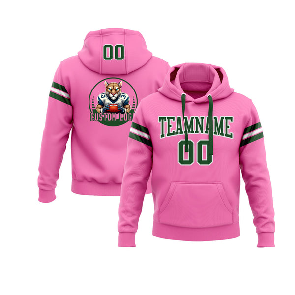 Custom Pink Green-White Personalized Sports Team Embroidered Pullover Hoodie