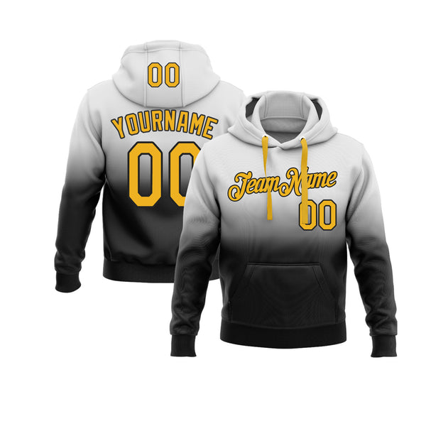 Custom White Gold-Black Fade Fashion Personalized Sports Team Embroidered Pullover Hoodie