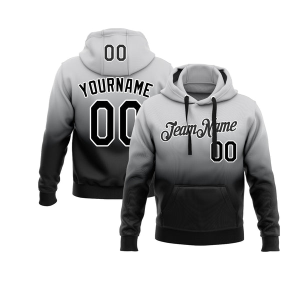 Custom Gray Black-White Fade Fashion Personalized Sports Team Embroidered Pullover Hoodie