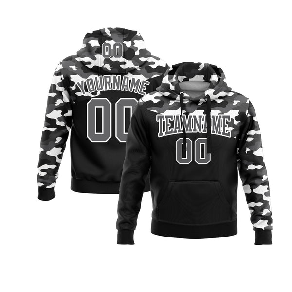 Custom Camo Steel Gray-Black 3D Personalized Sports Team Embroidered Pullover Hoodie