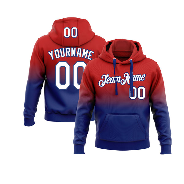 Custom Red White-Royal Fade Fashion Personalized Sports Team Embroidered Pullover Hoodie