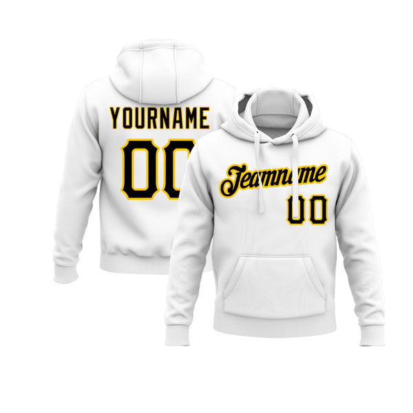 Custom White Black-Gold Personalized Sports Team Embroidered Pullover Hoodie