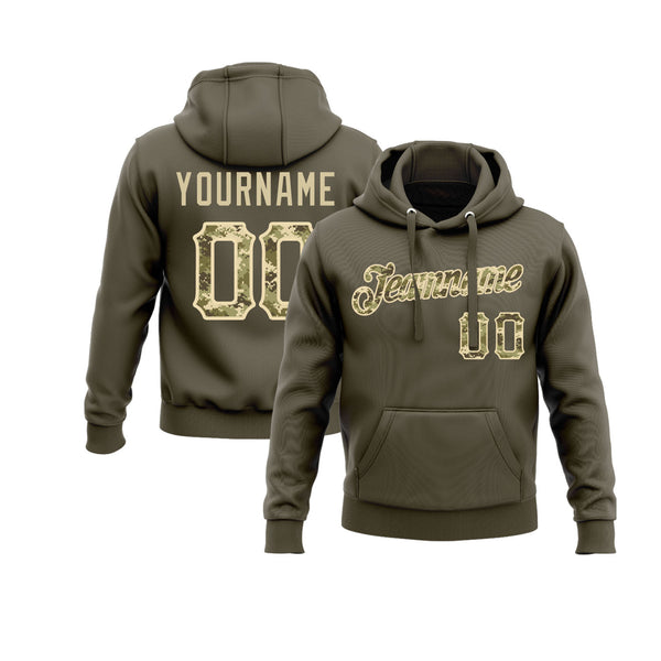 Custom Olive Camo-Cream Personalized Sports Team Embroidered Pullover Hoodie