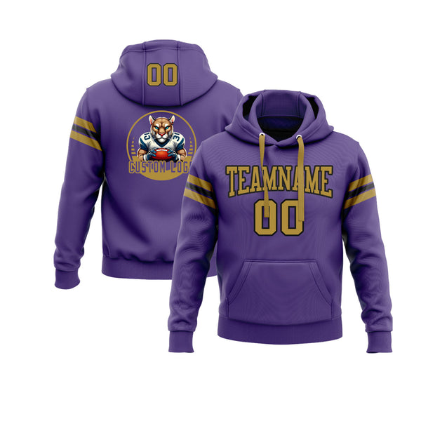 Custom Purple Old Gold-Black Personalized Sports Team Embroidered Pullover Hoodie