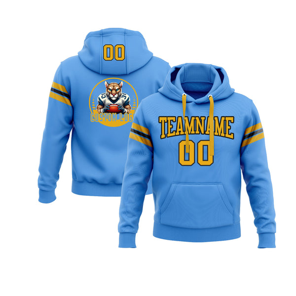 Custom Powder Blue Gold-Black Personalized Sports Team Embroidered Pullover Hoodie