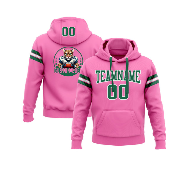 Custom Pink Kelly Green-White Personalized Sports Team Embroidered Pullover Hoodie
