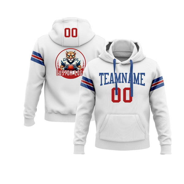 Custom White Red-Royal Personalized Sports Team Embroidered Pullover Hoodie