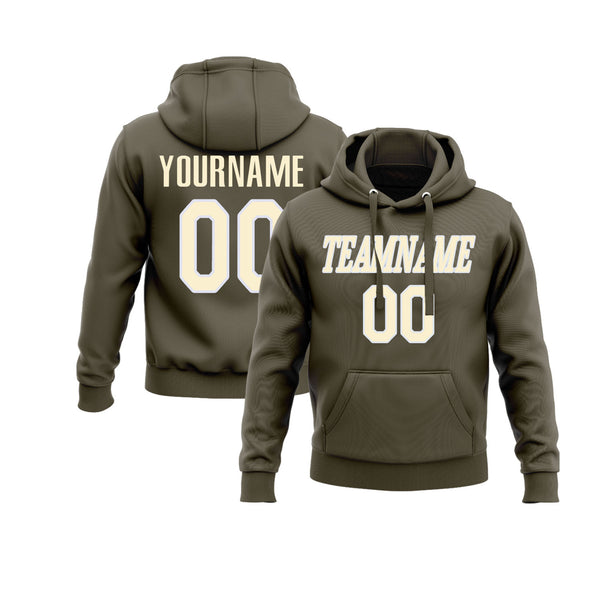 Custom Olive Cream-White Personalized Sports Team Embroidered Pullover Hoodie