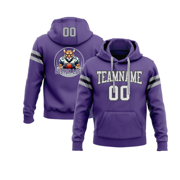 Custom Purple Gray-Black Personalized Sports Team Embroidered Pullover Hoodie
