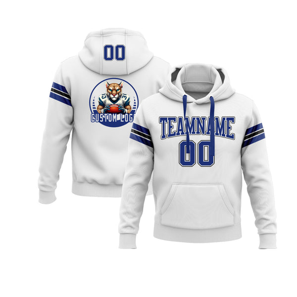 Custom White Royal-Black Personalized Sports Team Embroidered Pullover Hoodie