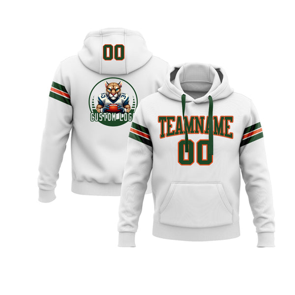 Custom White Green-Orange Personalized Sports Team Embroidered Pullover Hoodie
