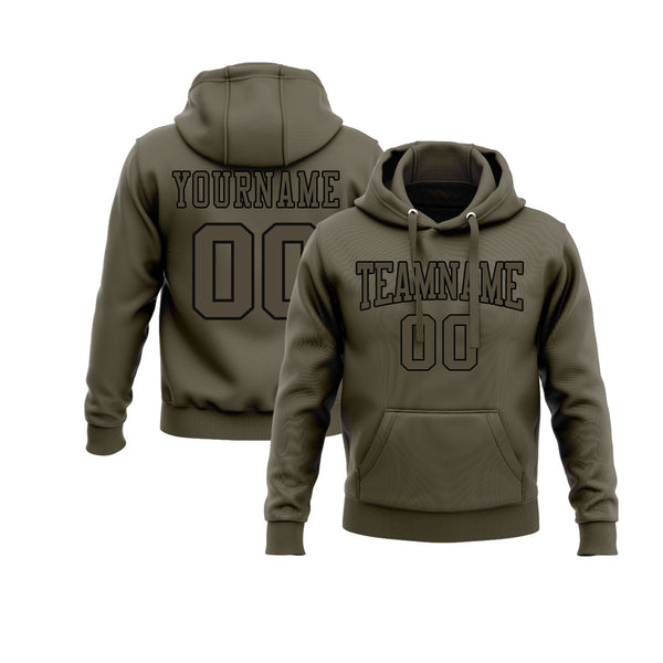 Custom Olive Olive-Black Personalized Sports Team Embroidered Pullover Hoodie