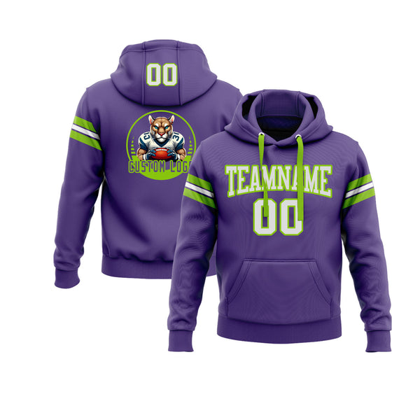 Custom Purple White-Neon Green Personalized Sports Team Embroidered Pullover Hoodie