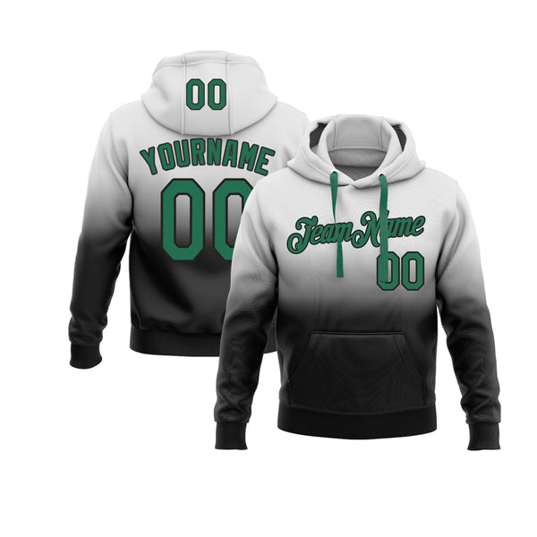 Custom White Kelly Green-Black Fade Fashion Personalized Sports Team Embroidered Pullover Hoodie