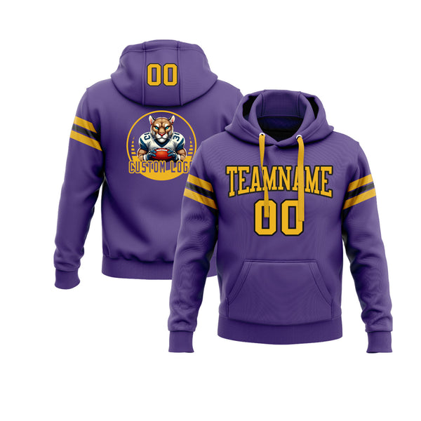 Custom Purple Gold-Black Personalized Sports Team Embroidered Pullover Hoodie