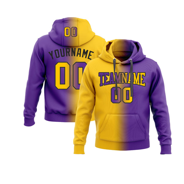 Custom Purple Yellow-Black Gradient Fashion Personalized Sports Team Embroidered Pullover Hoodie