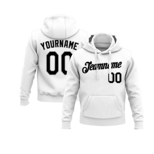 Custom White Black-Gray Personalized Sports Team Embroidered Pullover Hoodie