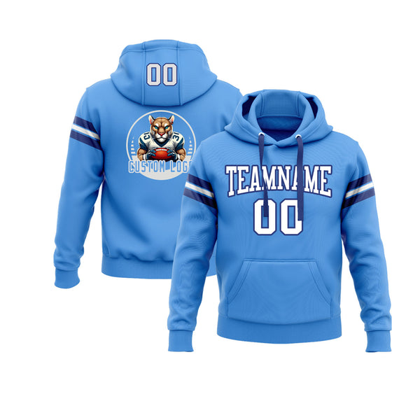 Custom Powder Blue White-Royal Personalized Sports Team Embroidered Pullover Hoodie