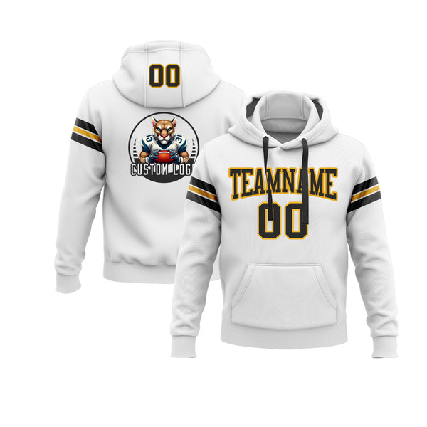 Custom White Black-Gold Personalized Sports Team Embroidered Pullover Hoodie