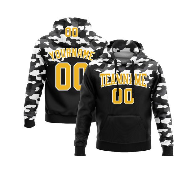 Custom Camo Gold Black-Steel Gray 3D Personalized Sports Team Embroidered Pullover Hoodie
